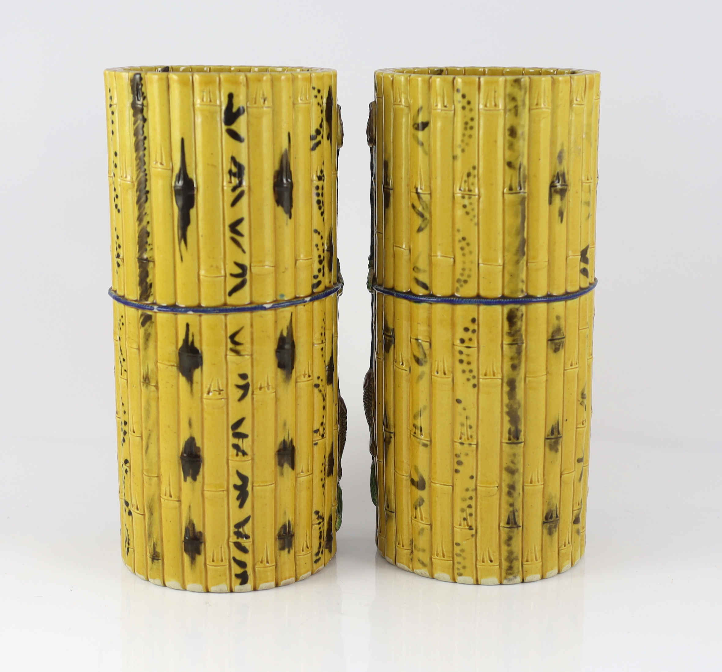 A pair of Chinese faux bamboo porcelain hat stands, late 19th century